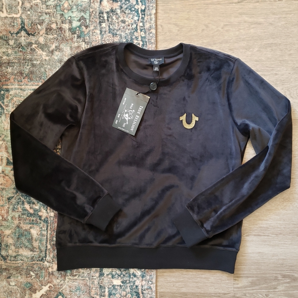 True Religion Velvet Sweatshirt Pullover in Black Size M
